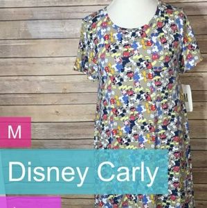LuLaRoe Disney Carly Dress in Gray with Red, Blue, Yellow and Black Accents